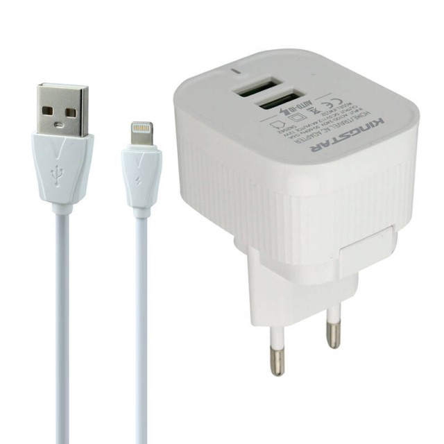 شارژر دیواری KingStar KW152i 2.4A 12W + کابل آیفونی