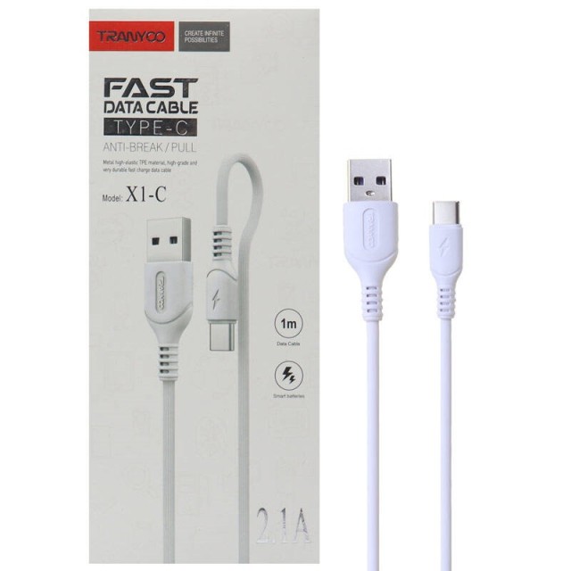 کابل تایپ سی فست شارژ Tranyoo X1-C 2.1A 1m