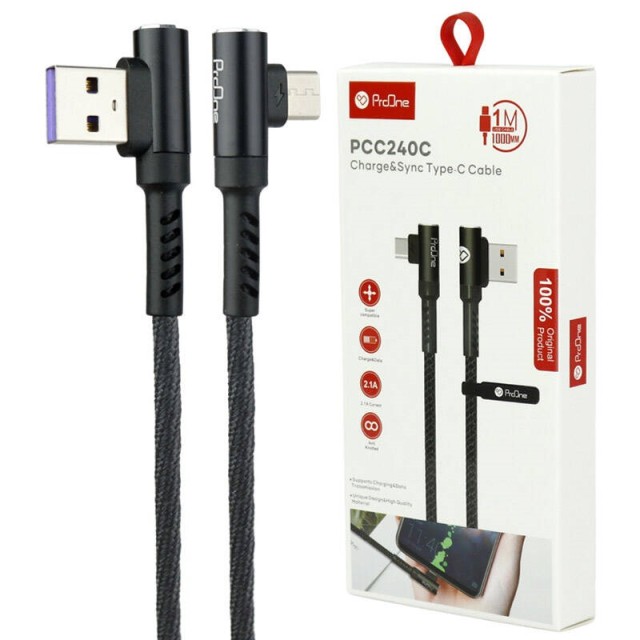 کابل تایپ سی Proone PCC240C 2.1A 1m دو سر L