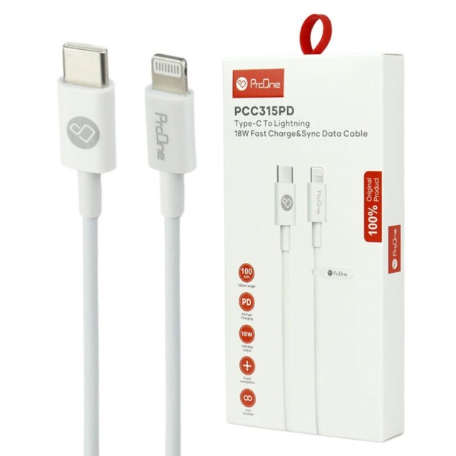 کابل تبدیل فست شارژ ProOne PCC315PD Type-C To Lightning 2.1A PD 18W 1m