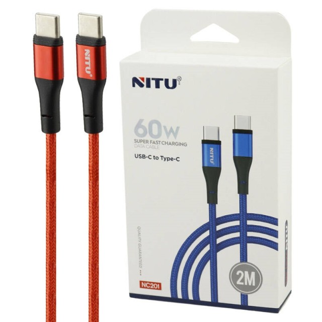 کابل تبدیل فست شارژ Nitu NC201 Type-C to Type-C 60W 2m