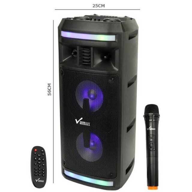 اسپیکر چمدانی بلوتوثی رم و فلش خور Vanmaax MAX-150 + میکروفون و ریموت کنترل
