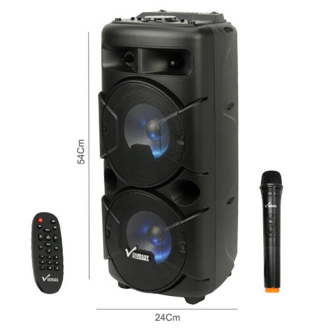 اسپیکر چمدانی بلوتوثی رم و فلش خور Vanmaax MAX-250 + میکروفون و ریموت کنترل