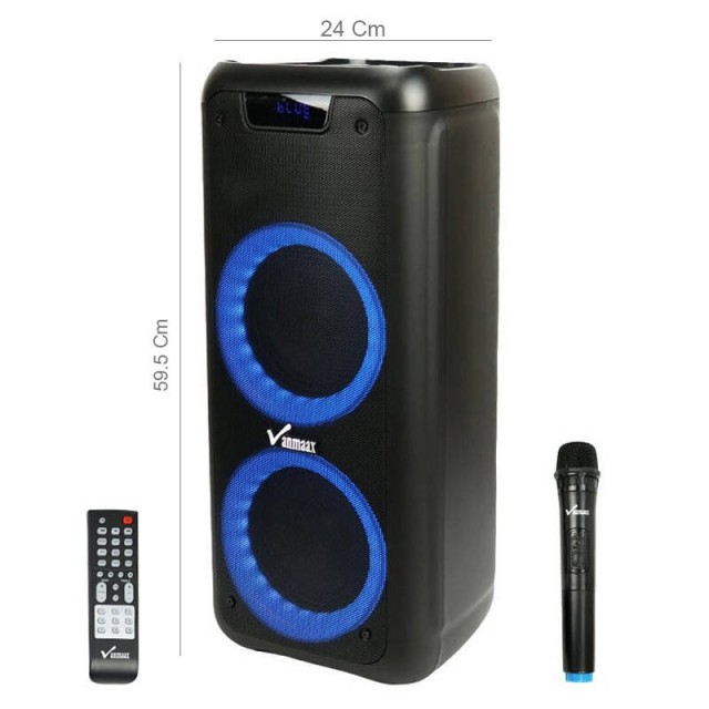 اسپیکر چمدانی بلوتوثی رم و فلش خور Vanmaax MAX-350 + میکروفون و ریموت کنترل