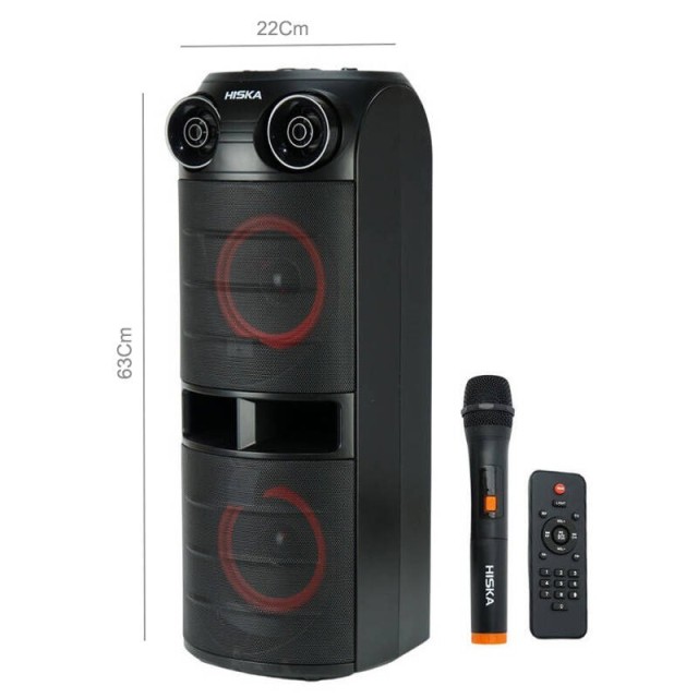 اسپیکر چمدانی بلوتوثی رم و فلش خور Hiska Party Box 1002 + میکروفون و ریموت کنترل