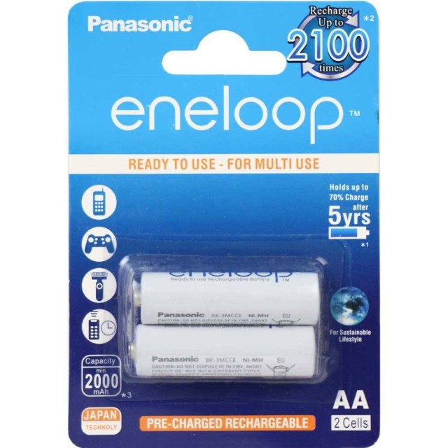 باتری دوتایی قلمی شارژی Panasonic Eneloop BK-3MCCE AA 2000mAh
