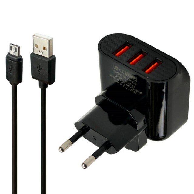 شارژر دیواری Nitu NT-TC026 3Port 3.4A + کابل میکرو یو اس بی و تبدیل EU