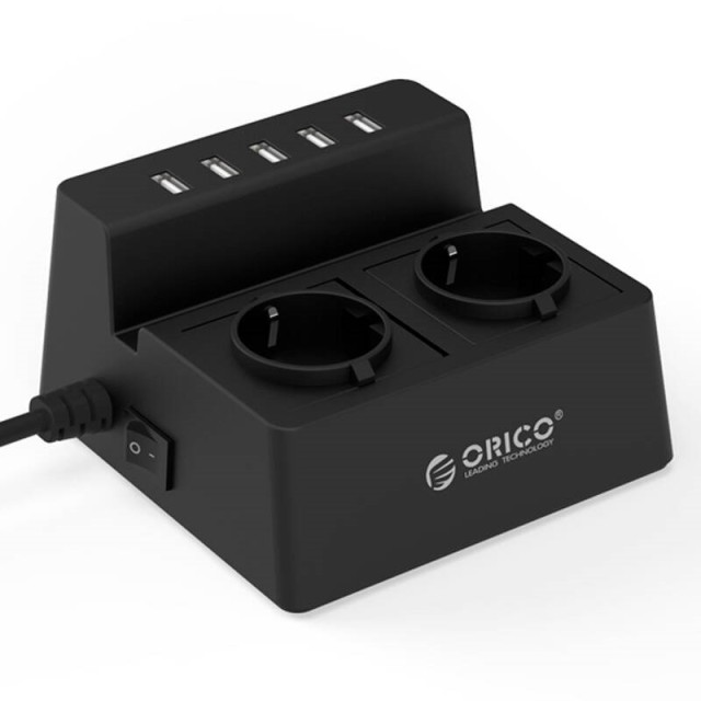 چند راهی ۲ خانه برق ارت دار اوریکو با کابل ۱٫۵ متری Orico ODC-2A5U-V1-EU + شارژر USB