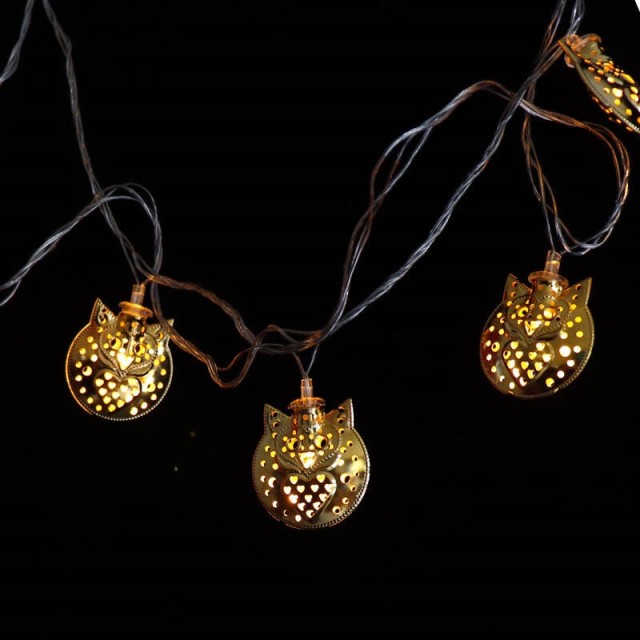 ریسه طرح جغد طلایی 10 لامپ فلزی آفتابی طول 2.5 متر