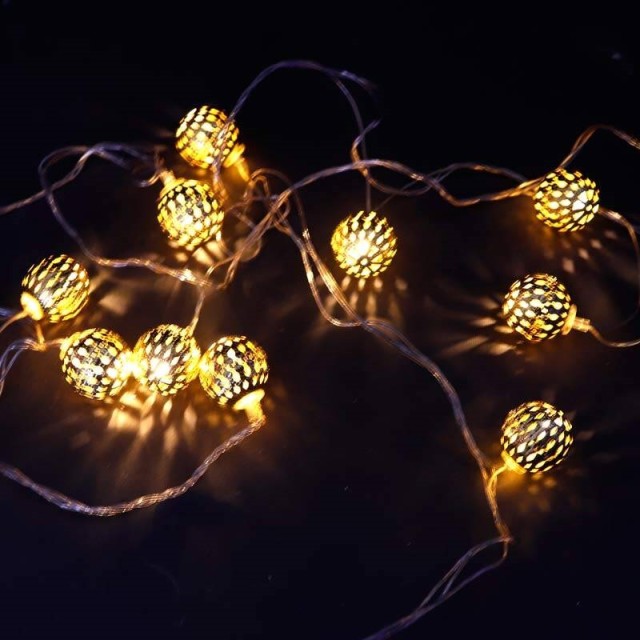 ریسه فلزی طرح توپ طلایی 10 لامپ آفتابی طول 2.5 متر