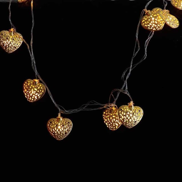 ریسه ۱۰ لامپ فلزی طرح قلب طلایی آفتابی ۲٫۵ متری