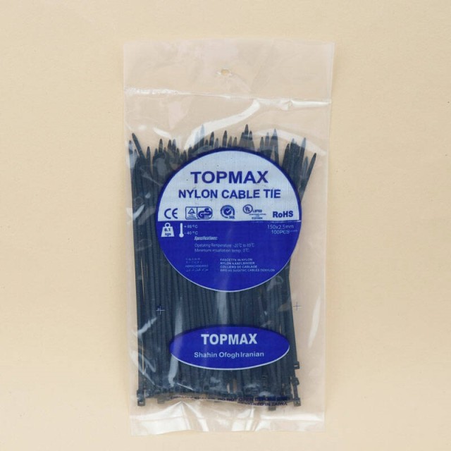 بست کمربندی TopMax 2.5*150mm پک ۱۰۰ عددی مشکی