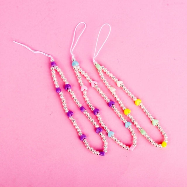 آویز فلش و موبایل دستبندی مروارید قلبی ریز