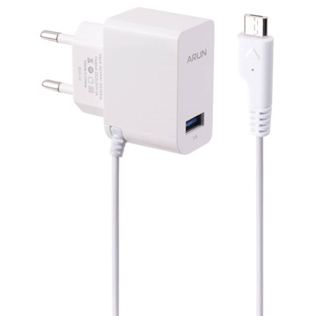 شارژر سیم وصل میکرو یو اس بی Arun U1001 1A 5W + یک پورت USB