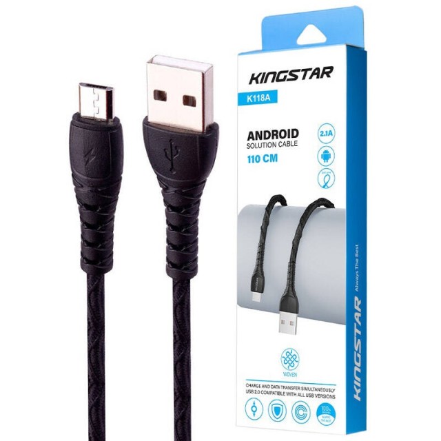 کابل میکرو یو اس بی فست شارژ KingStar K118A 2.1A 1.1m