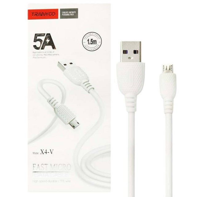 کابل میکرو یو اس بی فست شارژ Tranyoo X4-V 5A 1.5m