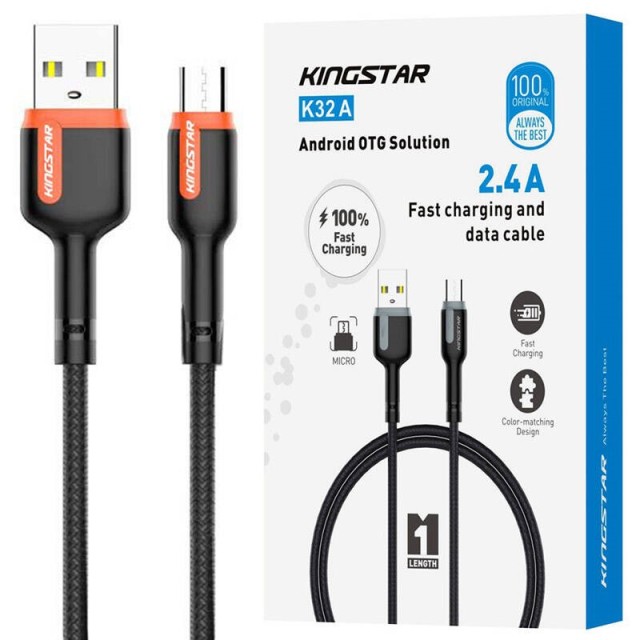 کابل میکرو یو اس بی فست شارژ KingStar K32A 2.4A 1m