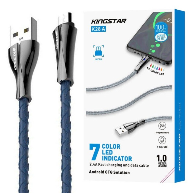 کابل میکرو یو اس بی فست شارژ KingStar K28A 2.4A 1m