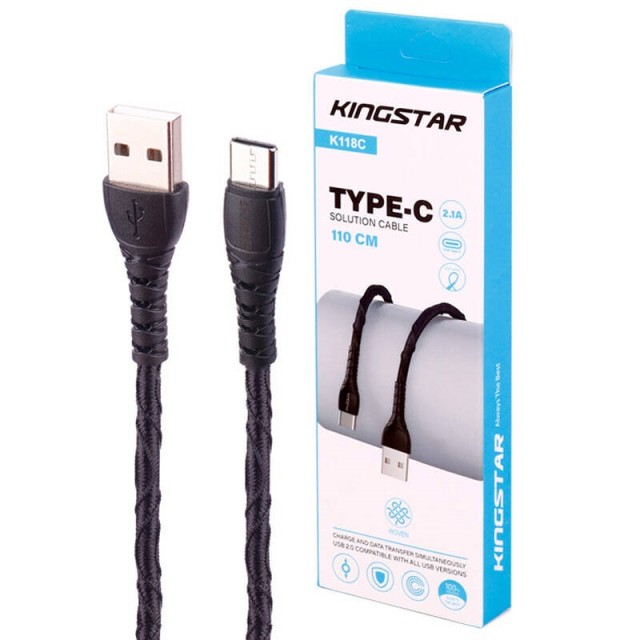 کابل تایپ سی فست شارژ KingStar K118C 2.1A 1.1m