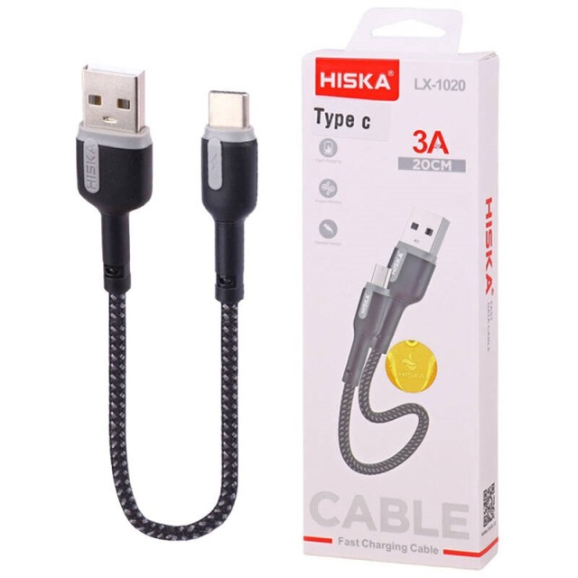 کابل کوتاه تایپ سی فست شارژ Hiska LX-1020 3A 20cm