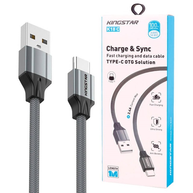 کابل تایپ سی فست شارژ KingStar K18C 2.4A 1m