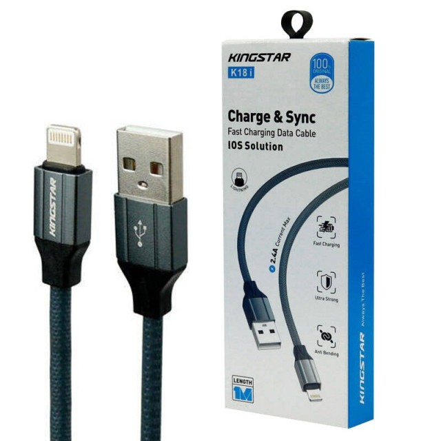 کابل آیفونی فست شارژ KingStar K18i 2.4A 1m