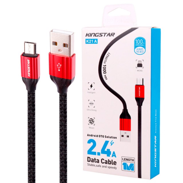 کابل میکرو یو اس بی فست شارژ KingStar K21A 2.4A 1m