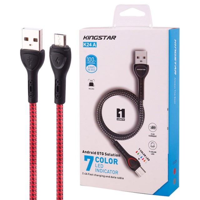کابل میکرو یو اس بی فست شارژ KingStar K24A 2.4A 1m