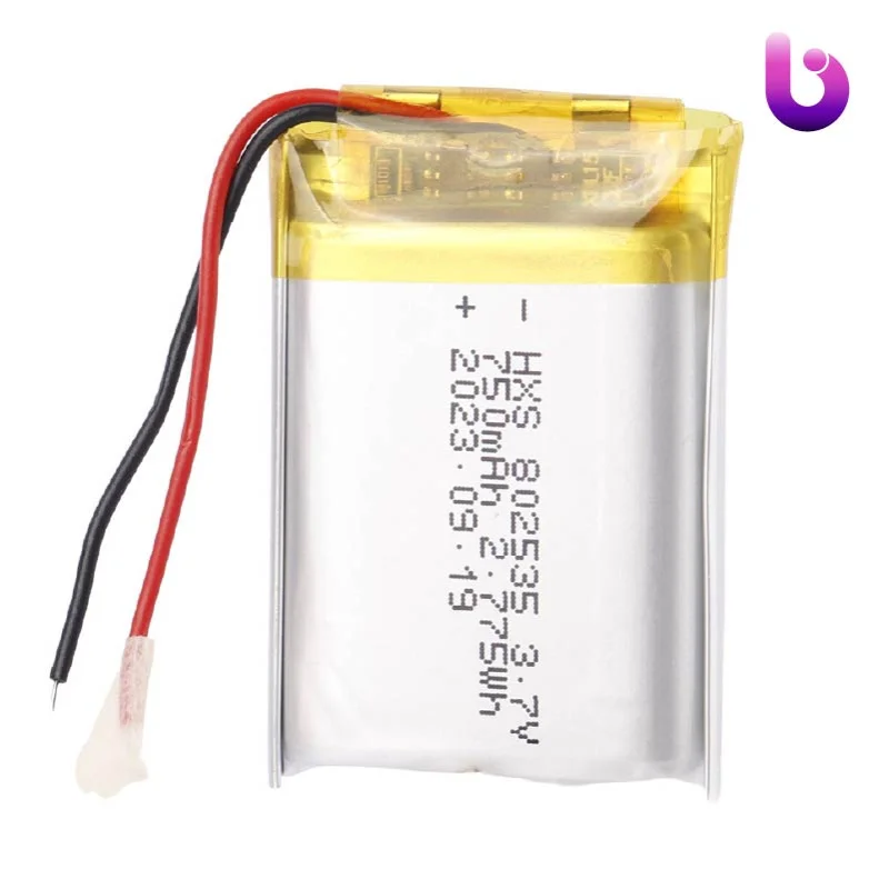 باتری لیتیوم 750mAh 8*25*37mm 802535
