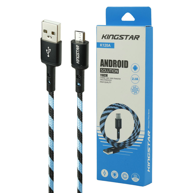 کابل میکرو یو اس بی فست شارژ KingStar K120A 2.1A 1.1m بسته 10 عددی