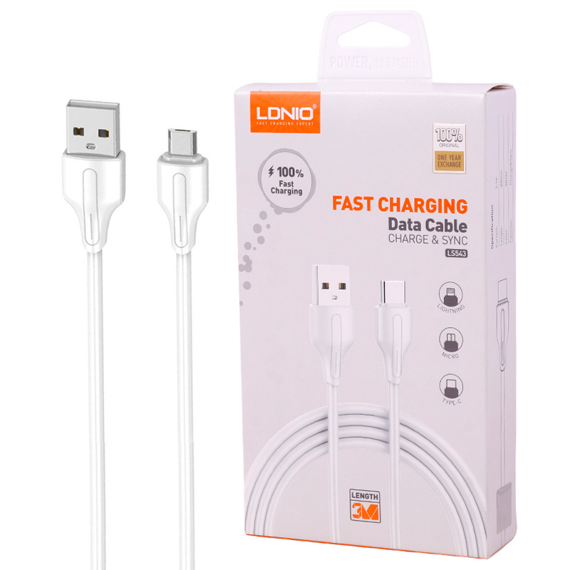 کابل میکرو یو اس بی فست شارژ Ldnio LS543 2.1A 3m