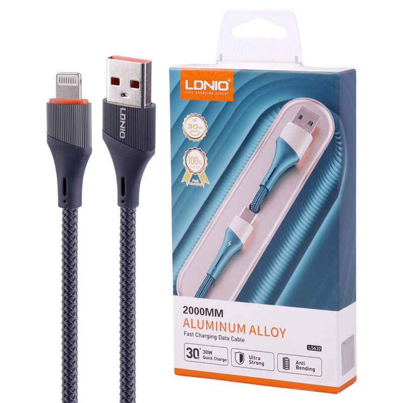 کابل لایتنینگ فست شارژ 30 وات الدینیو LS632 طول 2 متر