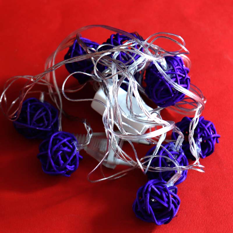 ریسه طرح گوی چوبی بنفش 10 لامپ آفتابی طول 2.5 متر