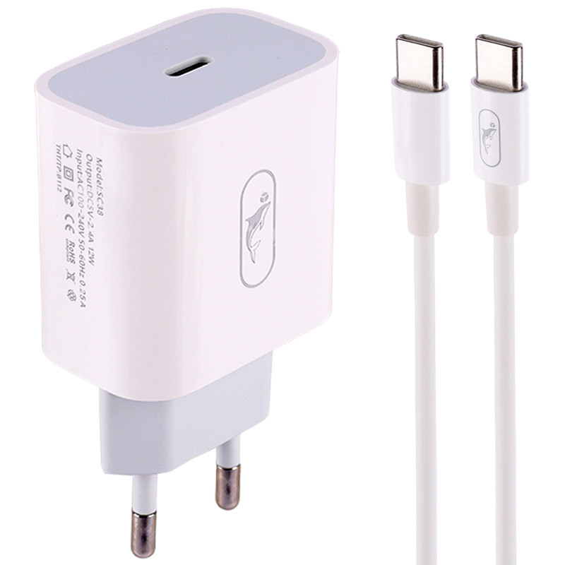 شارژر دیواری فست شارژ Sky Dolphin SC38T 2.4A 10.5W Type-C + کابل تبدیل تایپ سی