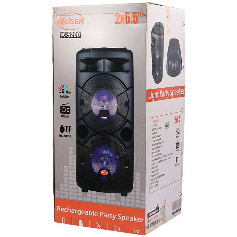 اسپیکر چمدانی بلوتوثی رم و فلش خور Kaiser K-5200 + میکروفون و ریموت کنترل