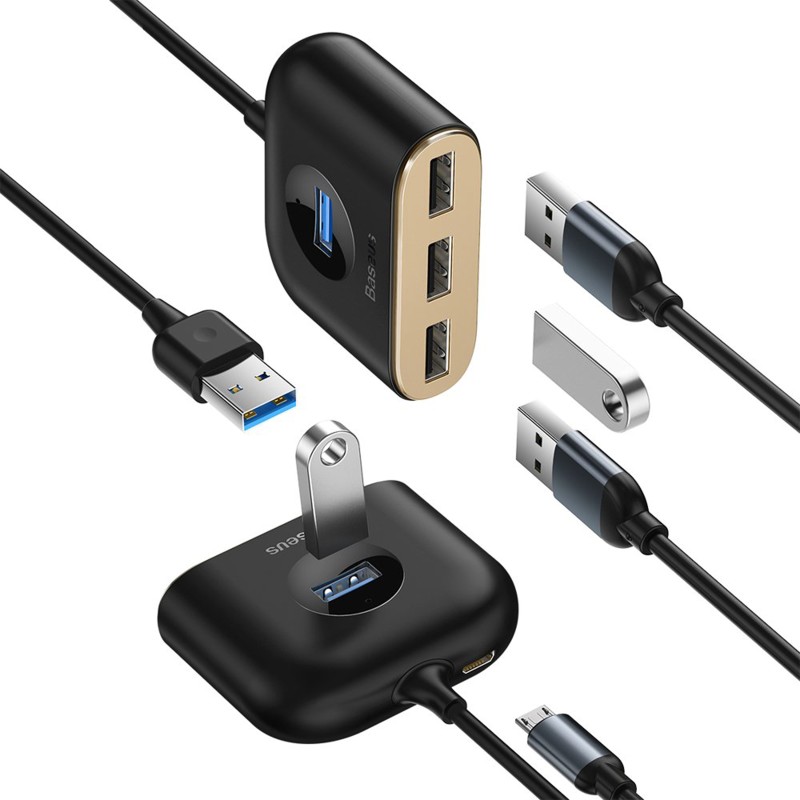 هاب USB چهار پورت بیسوس Baseus Square Round USB 3.0 Hub CAHUB-AY01