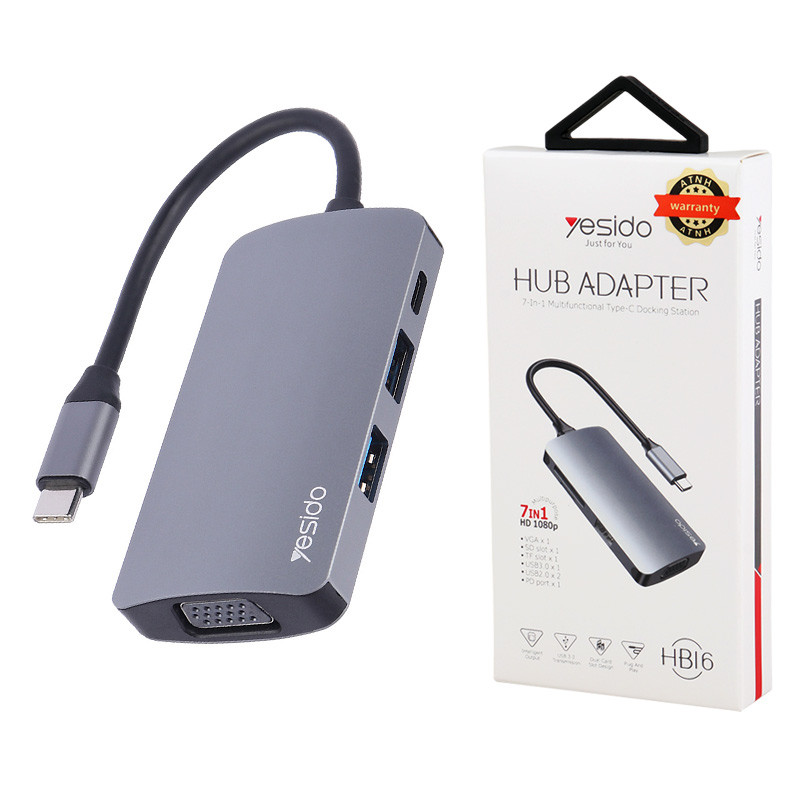 هاب و رم ریدر Yesido HB16 USB3.0/USB2.0/VGA/SD/Micro SD/Type-C PD To Type-C