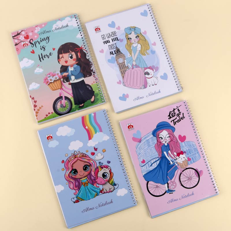 دفتر سیمی 40 برگ طرح فانتزی دخترانه نهال آلما کد 7483