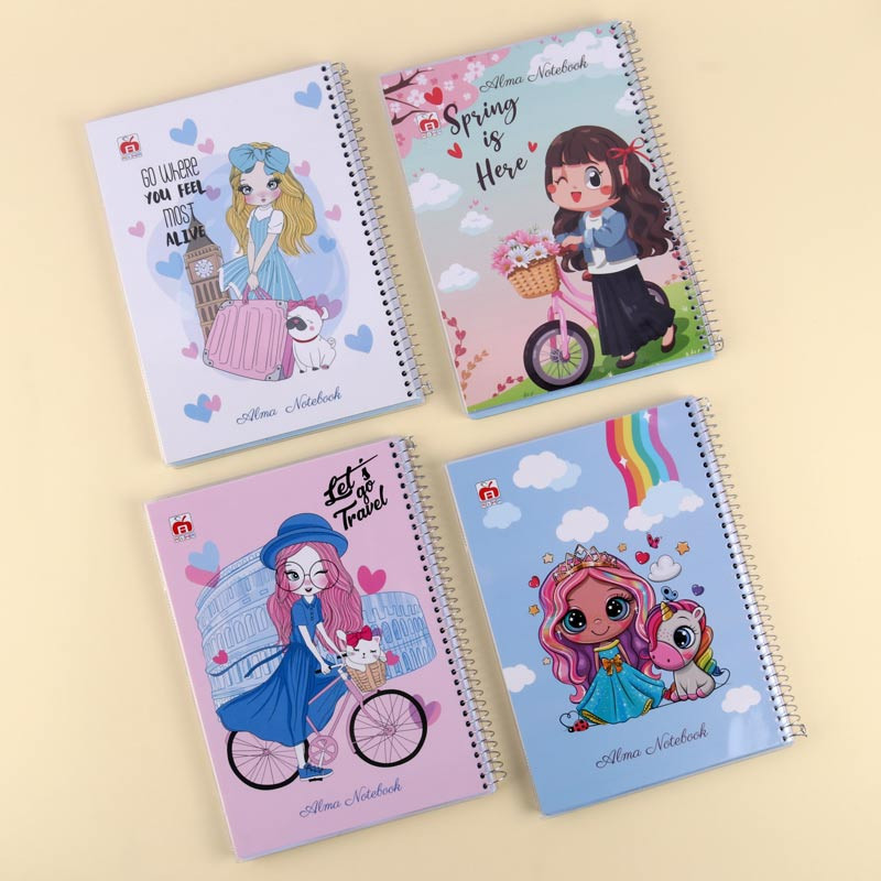 دفتر سیمی 100 برگ طرح فانتزی دخترانه نهال آلما کد 7183