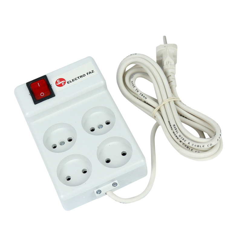 چند راهی 4 خانه برق الکترو فاز Electro Faz با کابل 3 متری شرینک