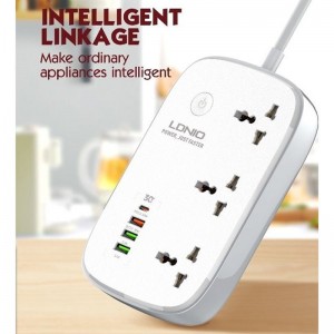 چند راهی 3 خانه برق ارت دار هوشمند الدینیو SCW3451 با کابل 2 متری + شارژر USB و Type-C