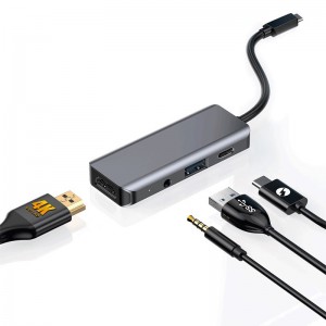 هاب Porodo PD-41CHB Type-C To USB 3.0/HDMI/AUX/Type-C PD