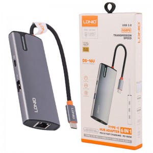 هاب Ldnio DS-16U Type-C To USB3.0/USB2.0/RJ45/Type-C PD