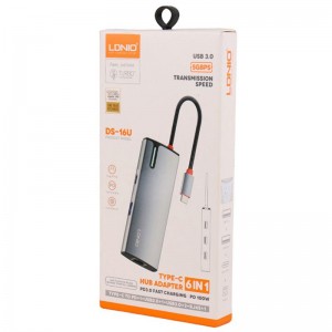 هاب Ldnio DS-16U Type-C To USB3.0/USB2.0/RJ45/Type-C PD