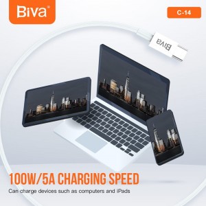 کابل تبدیل فست شارژ Biva C-14 Type-C To Type-C 5A 100W 1.5m