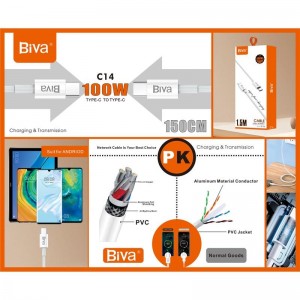 کابل تبدیل فست شارژ Biva C-14 Type-C To Type-C 5A 100W 1.5m