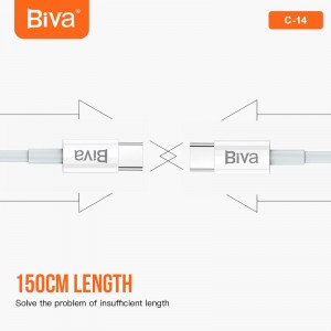 کابل تبدیل فست شارژ Biva C-14 Type-C To Type-C 5A 100W 1.5m