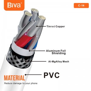 کابل تبدیل فست شارژ Biva C-14 Type-C To Type-C 5A 100W 1.5m