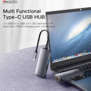 هاب USB C Yesido با رم ریدر و شبکه