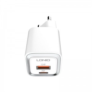 شارژر دیواری فست شارژ Ldnio A2318C 2Port 3A QC3.0 PD 20W + کابل تایپ سی